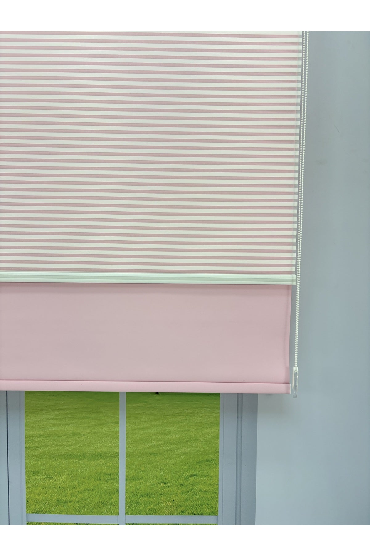 Luna Serisi Beyaz Tül Pembe Stor Perde – Işık Kontrollü