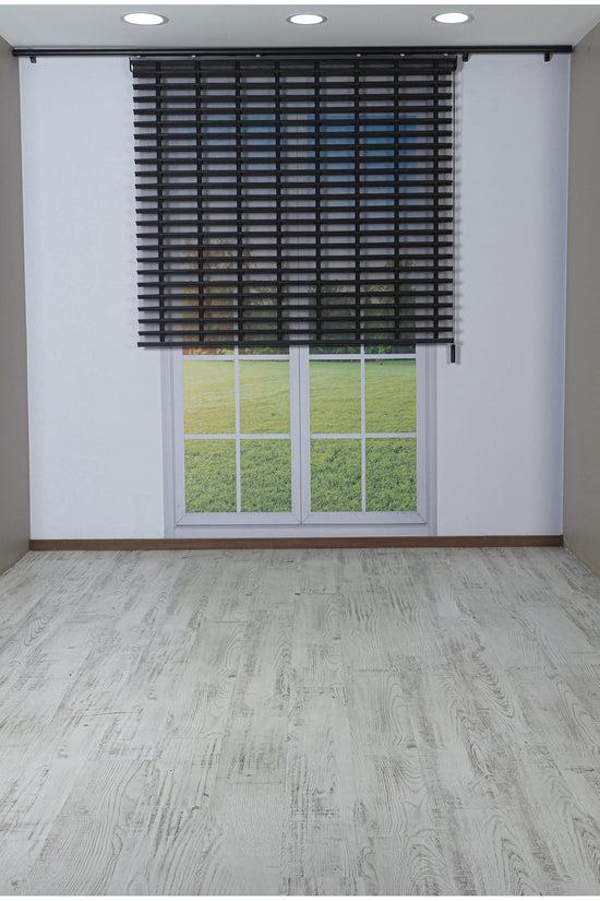 Ahşap Jaluzi Görünümlü Kumaş Silüet Siyah Perde|Dekoratif Işık Kontrollü Tasarım