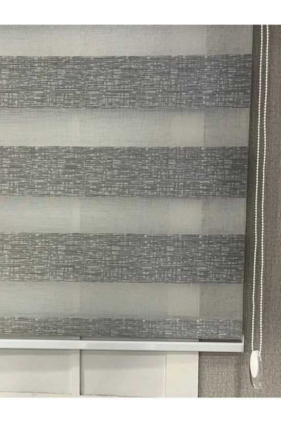 Delüks Zebra Stor Perde Geniş Plise Açık Gri