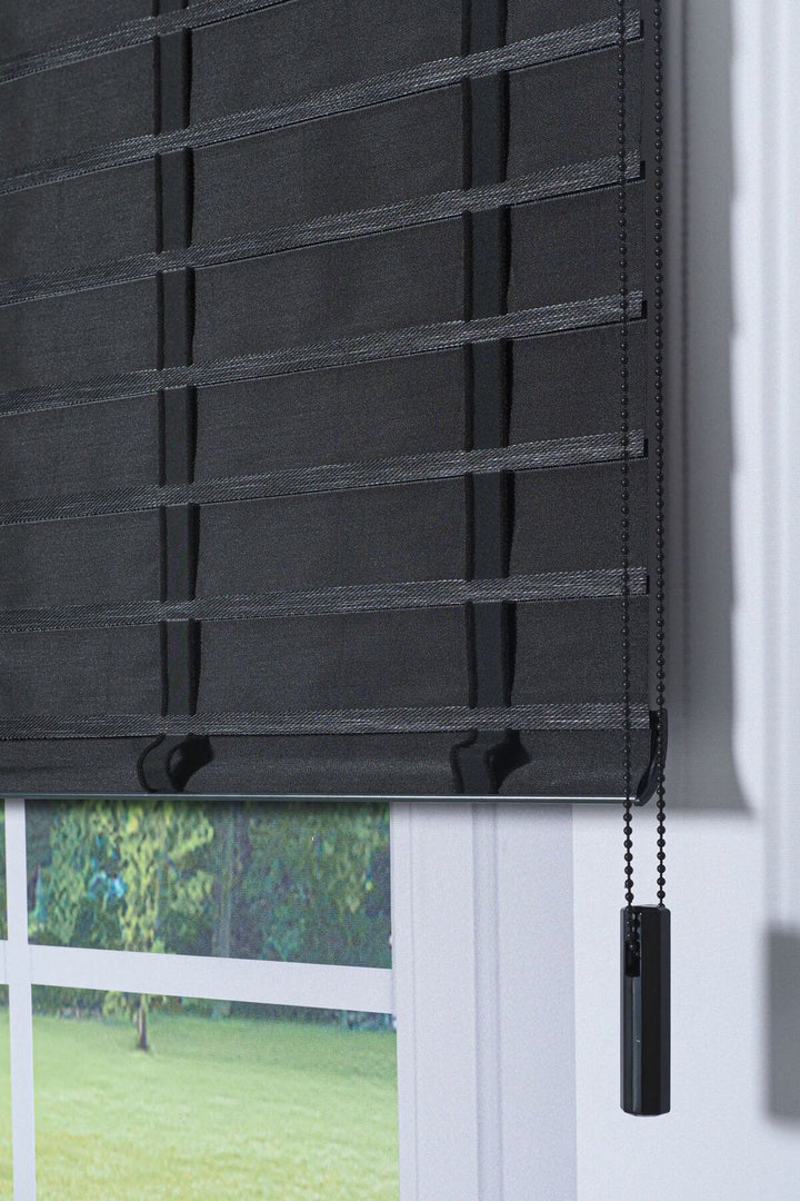 Ahşap Jaluzi Görünümlü Kumaş Silüet Siyah Perde|Dekoratif Işık Kontrollü Tasarım