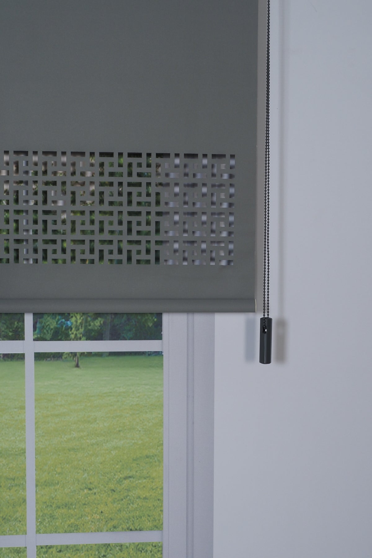 Lazer Kesim Dekoratif Geometrik Stor Perde 24 cm | İthal Mat Polyester | Antrasit Gri