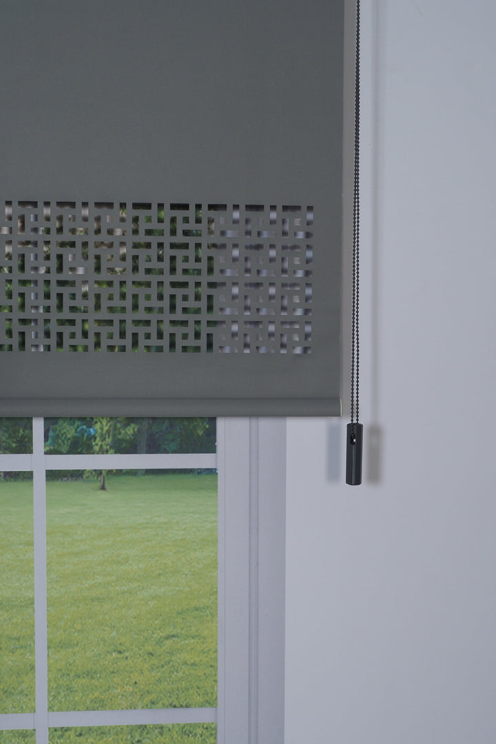 Lazer Kesim Dekoratif Geometrik Stor Perde 24 cm | İthal Mat Polyester | Antrasit Gri