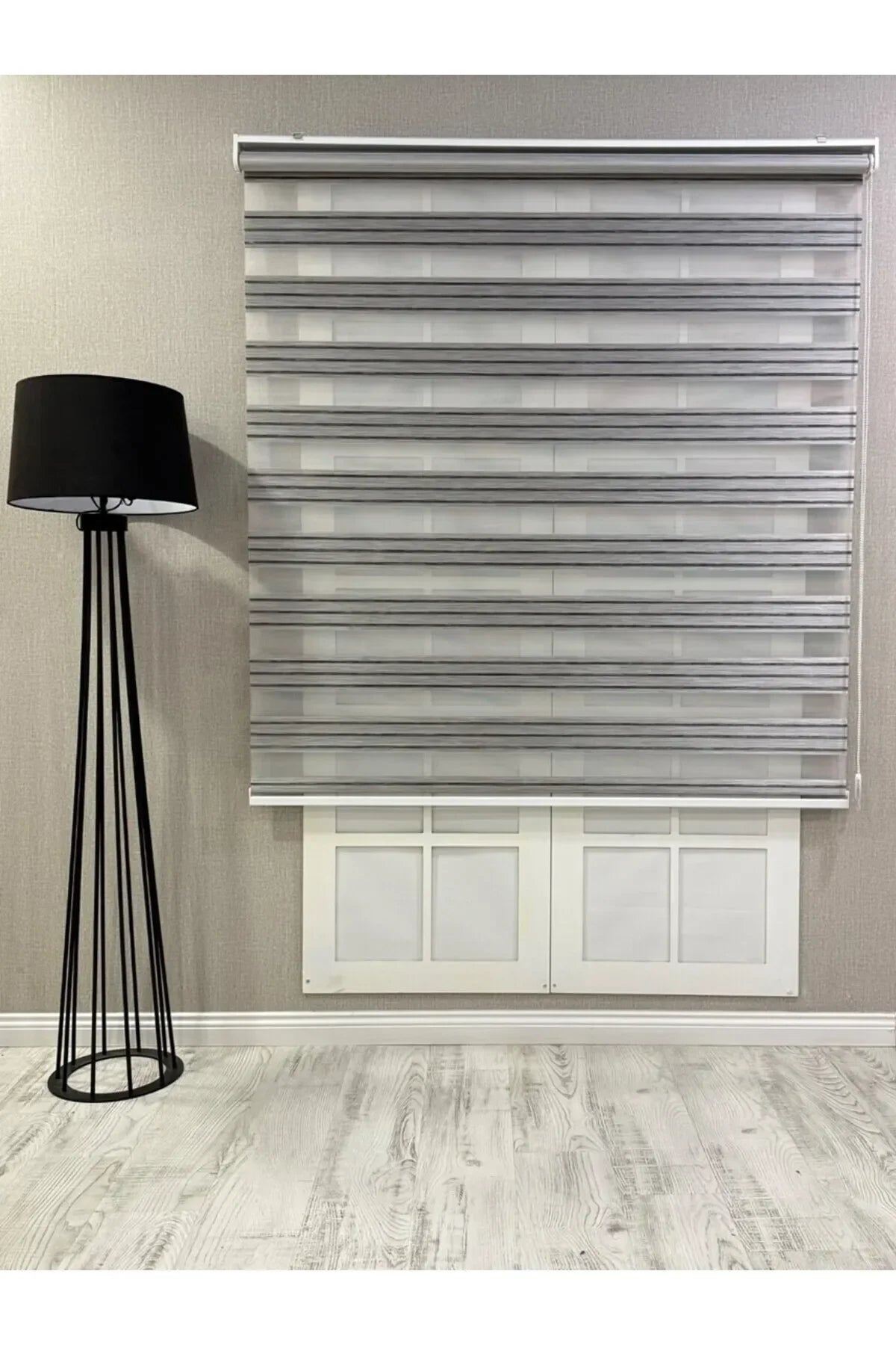 Zebra Stor Perde Dar Plise Güneşlik Antrasit Gri Çizgili