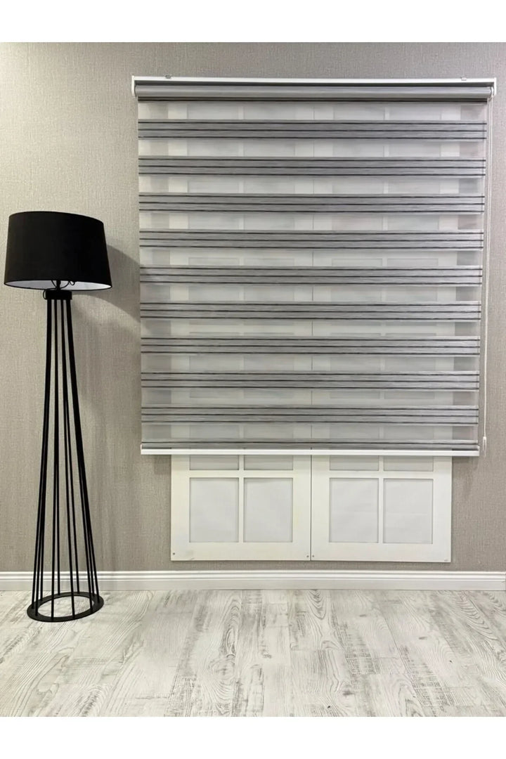 Zebra Stor Perde Dar Plise Güneşlik Antrasit Gri Çizgili