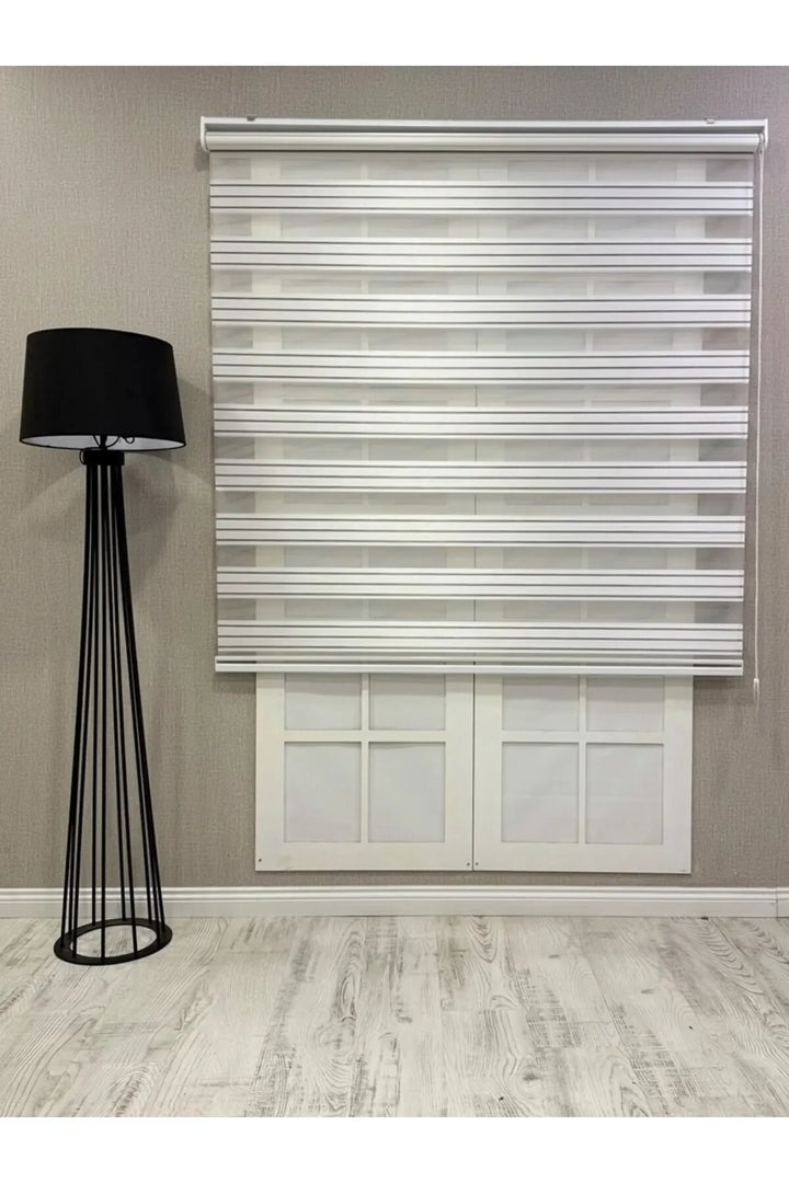 Zebra Stor Perde Dar Plise Güneşlik Beyaz Gri Çizgili