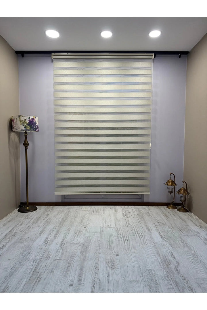 Kırık Bej Işık Geçirmez Zebra Stor Perde - Karartma Özellikli, Yüksek Kalite Kumaş