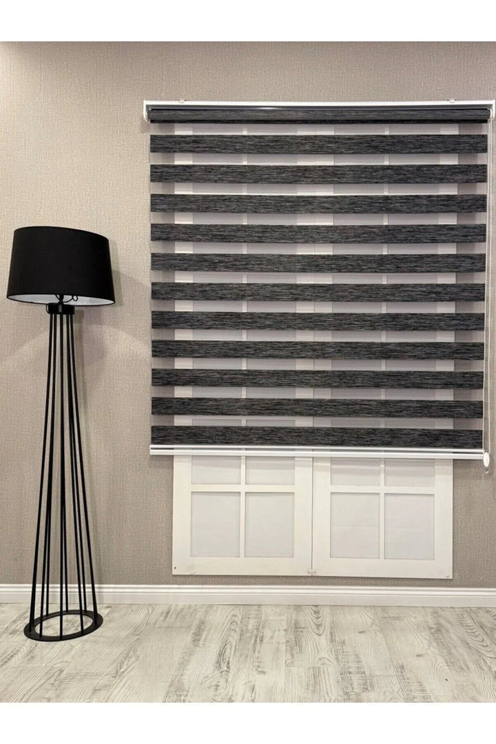 Donatti Bambu Zebra Stor Güneşlik Perde Siyah Gri Kırçıllı