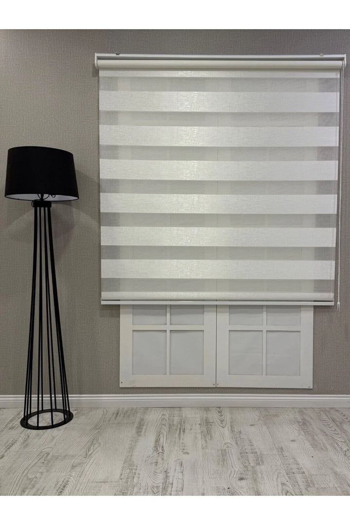 Delüks Zebra Stor Perde Geniş Plise Beyaz