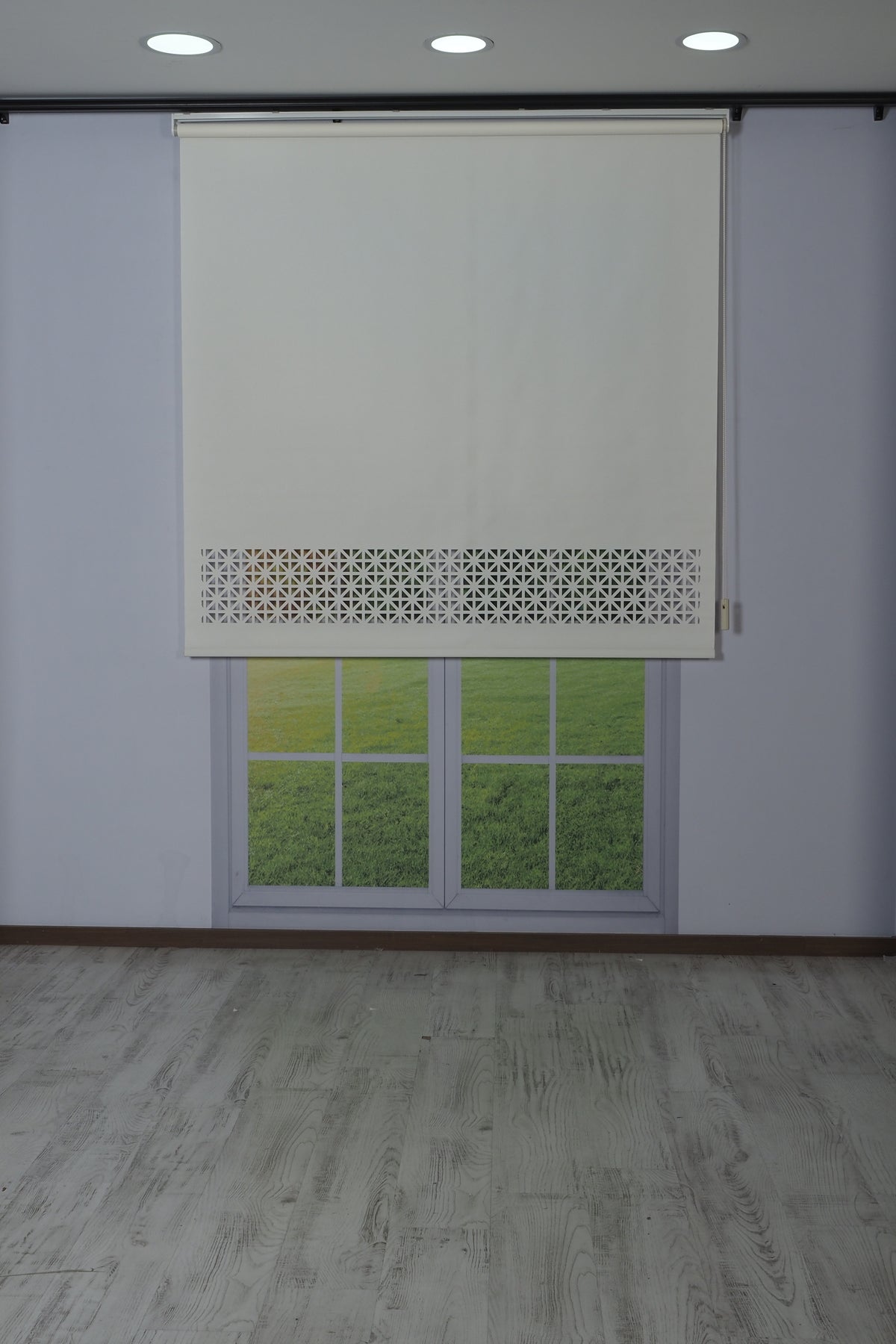 Lazer Kesim Dekoratif Stor Perde 24 cm | İthal Mat Polyester | Krem | Oda Karanlığı