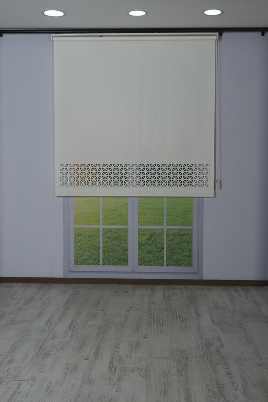 Lazer Kesim Dekoratif Stor Perde 24 cm | İthal Mat Polyester | Krem | Oda Karanlığı