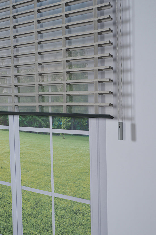 Ahşap Jaluzi Görünümlü Kumaş Silüet Gri Perde|Dekoratif Işık Kontrollü Tasarım