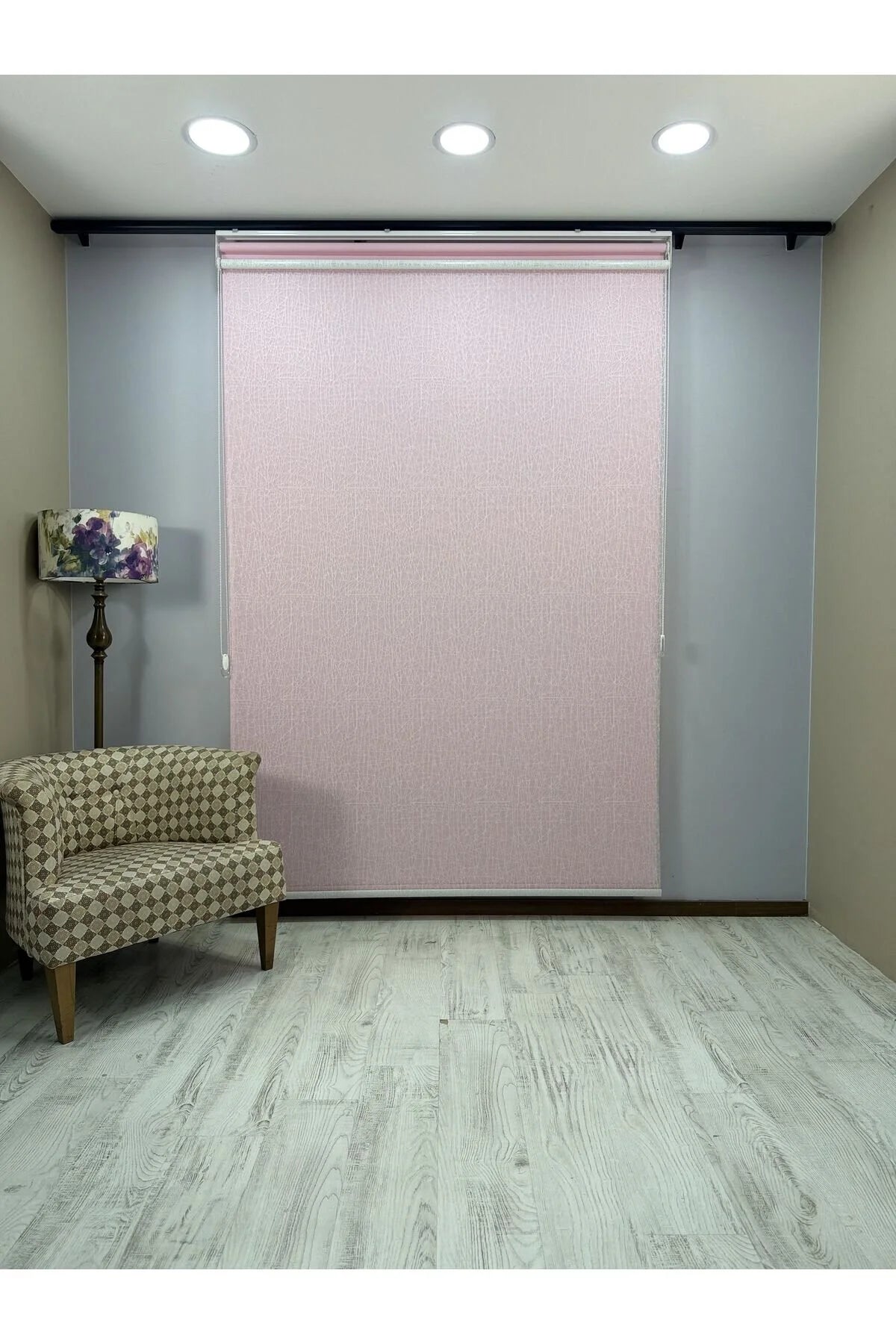 OLYMPOS Serisi – Kırçıl Desenli Çift Mekanizmalı Beyaz Tül Pembe Stor Perde