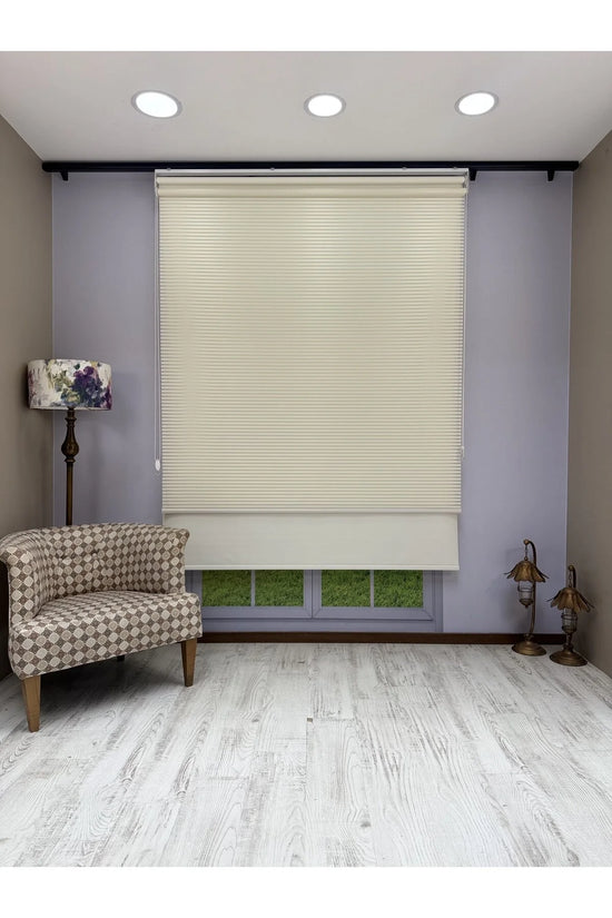LUNA Serisi Ekru Tül Ekru Stor Perde Işık Kontrollü, Çift Mekanizmalı, Kolay Montaj