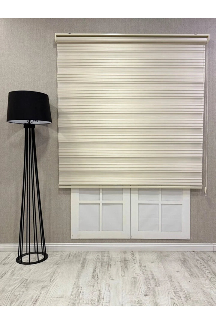 Zebra Stor Perde Dar Plise Güneşlik Krem Çizgili