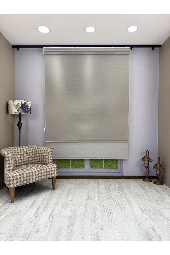 LUNA Serisi Açık Gri Tül Açık Gri Stor Perde Işık Kontrollü, Çift Mekanizmalı, Kolay Montaj
