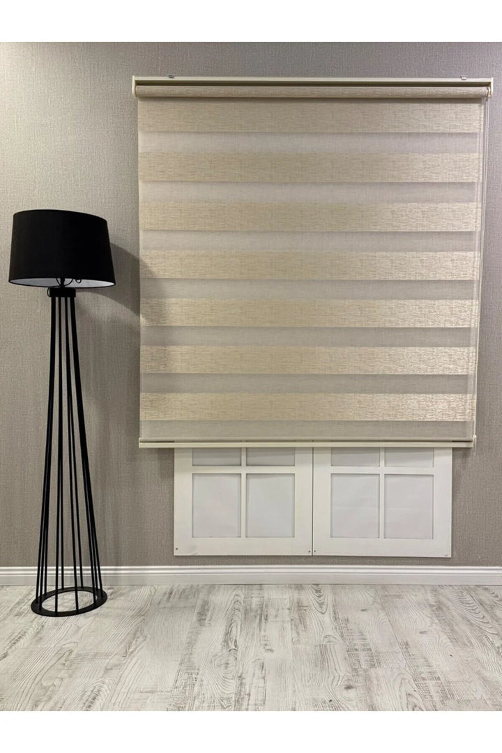 Delüks Zebra Stor Perde Geniş Plise Bej