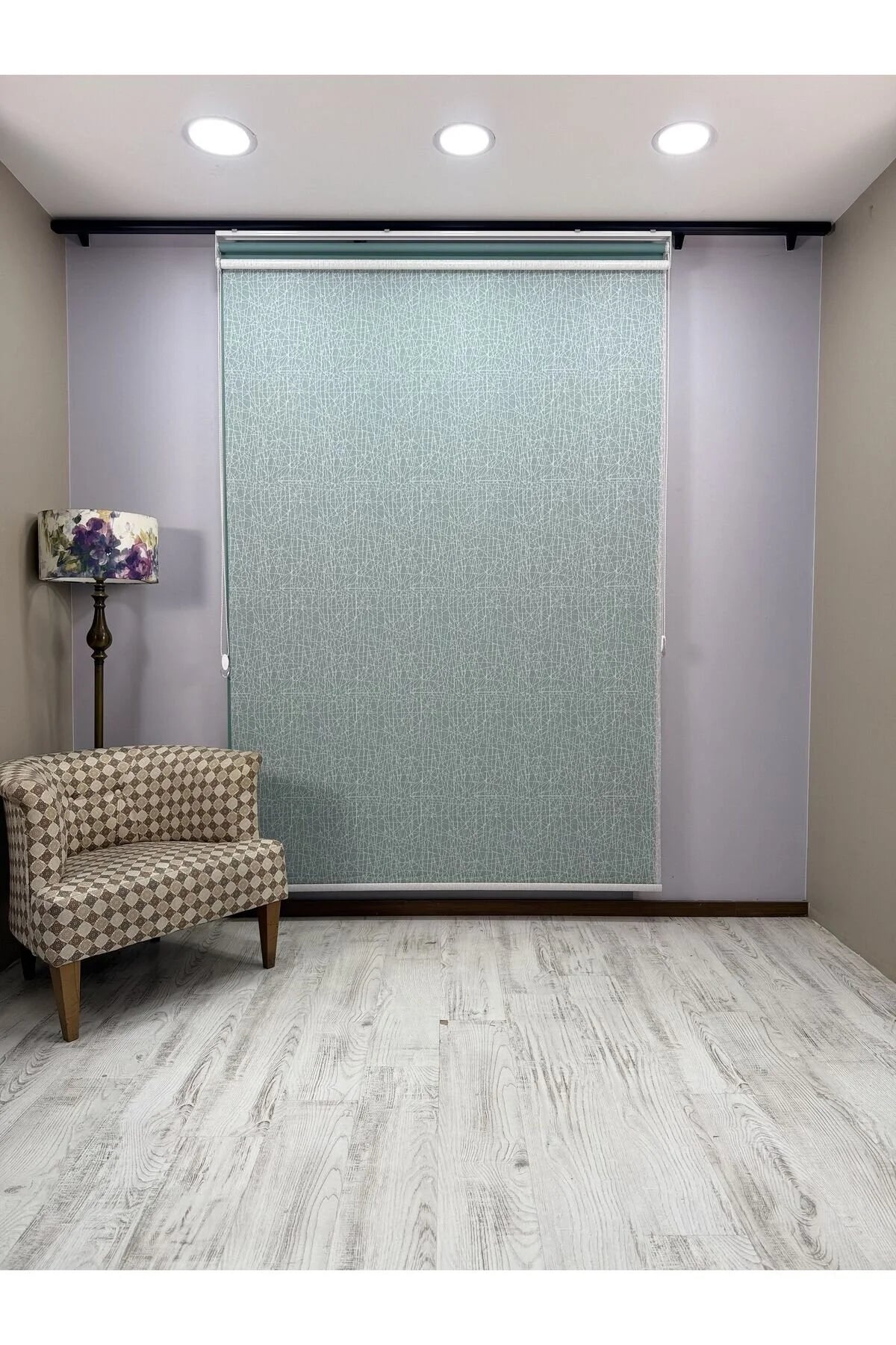 OLYMPOS Serisi – Kırçıl Desenli Çift Mekanizmalı Beyaz Tül Petrol Yeşili Stor Perde