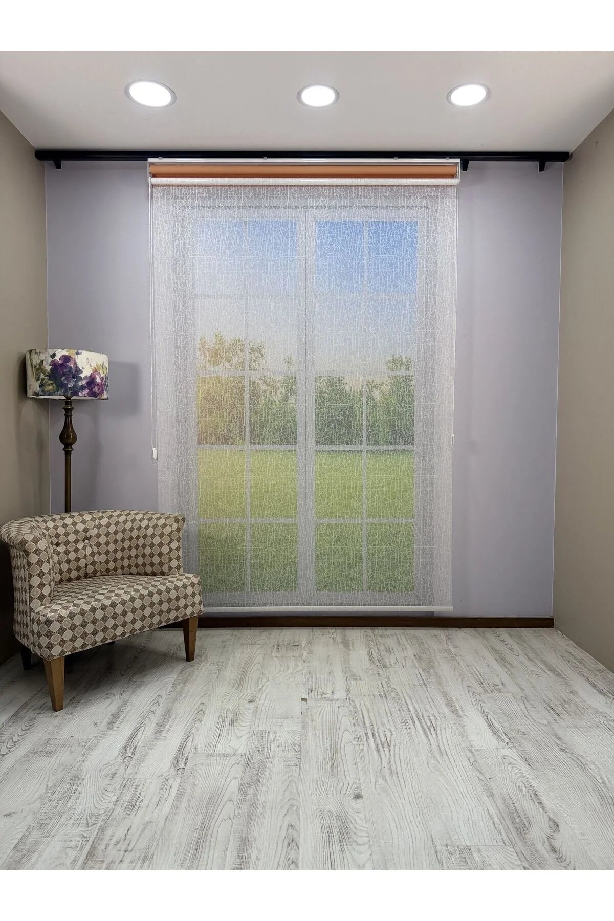 OLYMPOS Serisi – Kırçıl Desenli Çift Mekanizmalı Beyaz Tül Turuncu Stor Perde