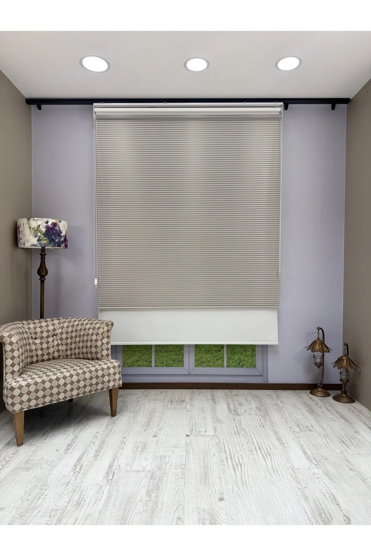 LUNA Serisi Açık Gri Tül Beyaz Stor Perde Işık Kontrollü, Çift Mekanizmalı, Kolay Montaj