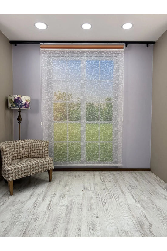 EVA Serisi – Su Yolu Desenli Çift Mekanizmalı Beyaz Tül Turuncu Stor Perde