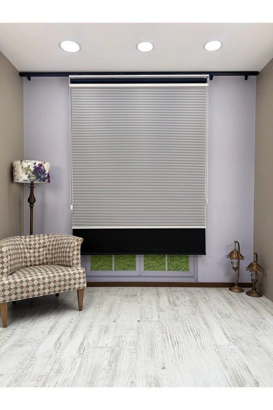 LUNA Serisi Beyaz Tül Siyah Stor Perde Işık Kontrollü, Çift Mekanizmalı, Kolay Montaj