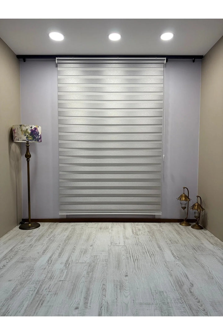 Gri Işık Geçirmez Zebra Stor Perde - Karartma Özellikli, Yüksek Kalite Kumaş