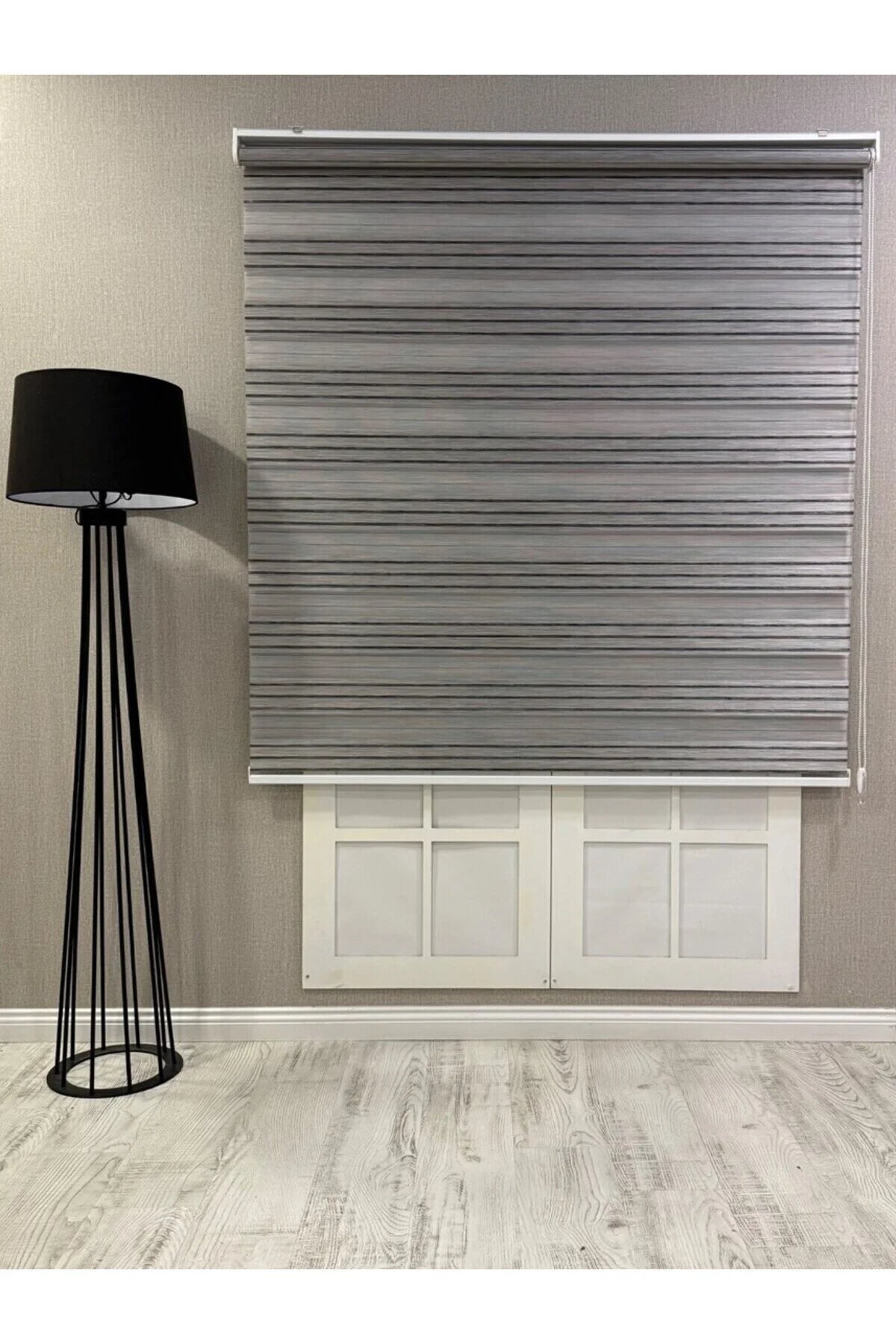 Zebra Stor Perde Dar Plise Güneşlik Antrasit Gri Çizgili