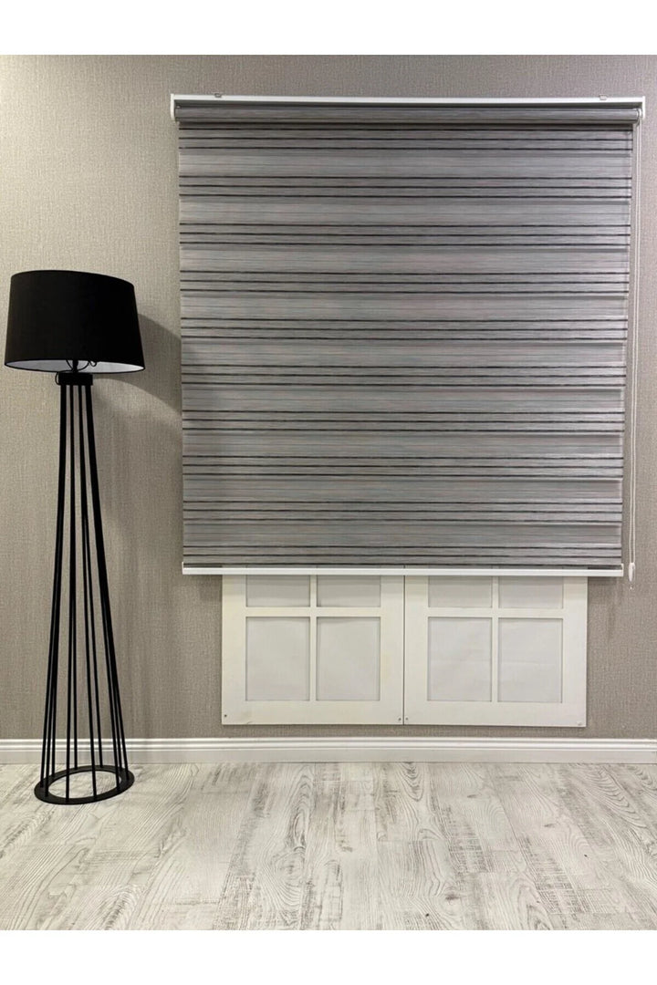 Zebra Stor Perde Dar Plise Güneşlik Antrasit Gri Çizgili