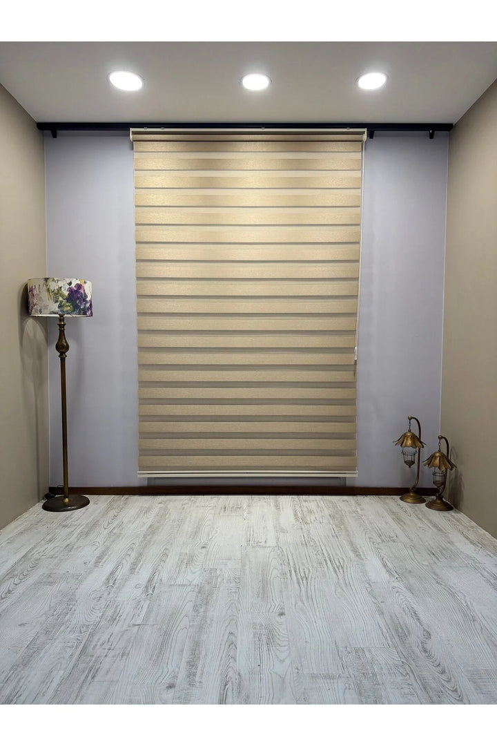 Tarçın Bej Işık Geçirmez Zebra Stor Perde - Karartma Özellikli, Yüksek Kalite Kumaş
