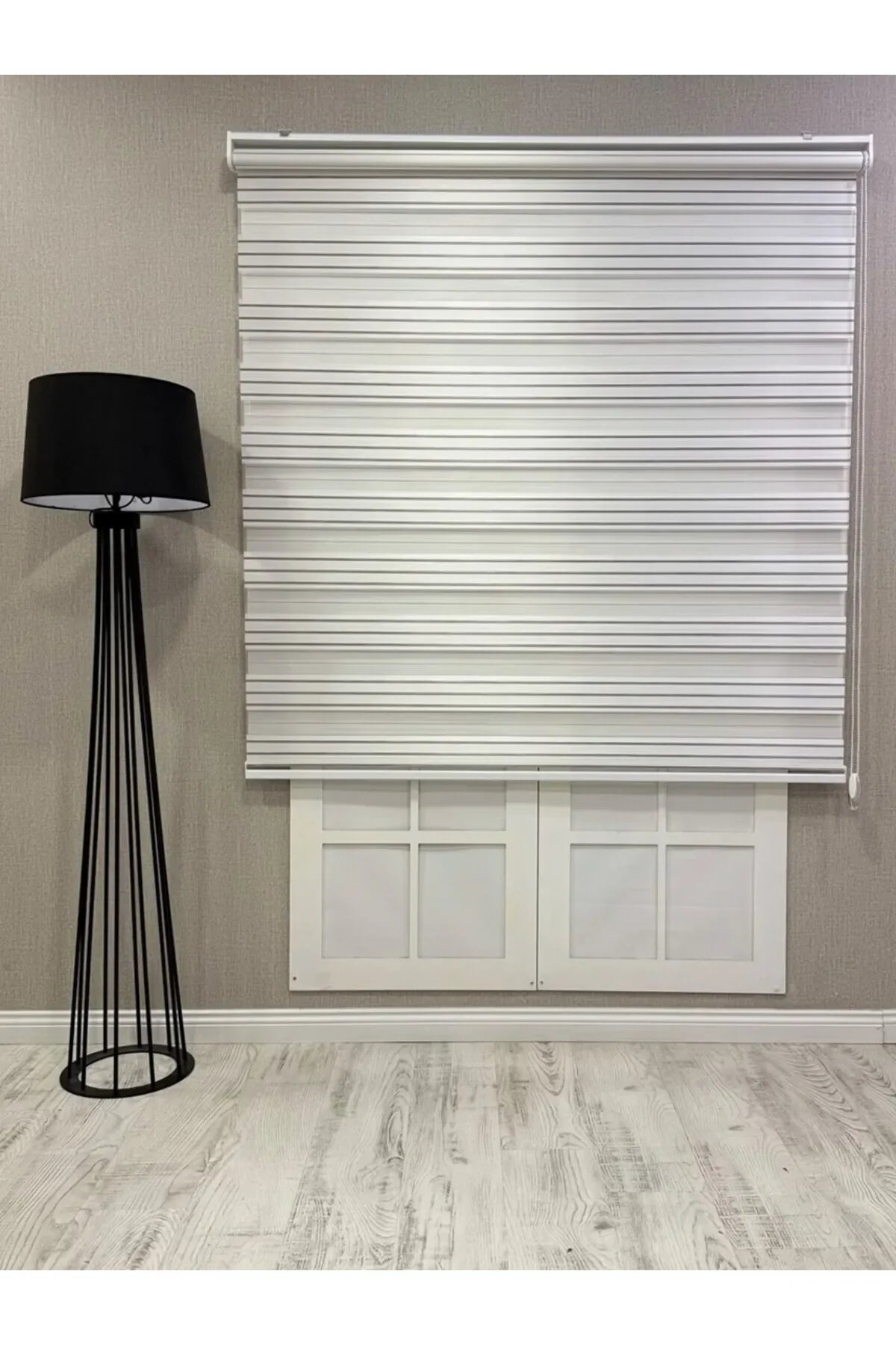 Zebra Stor Perde Dar Plise Güneşlik Beyaz Gri Çizgili