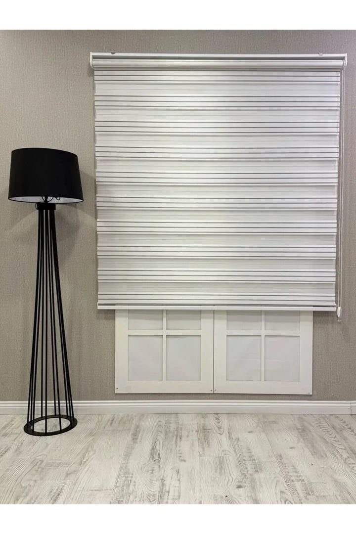 Zebra Stor Perde Dar Plise Güneşlik Beyaz Gri Çizgili