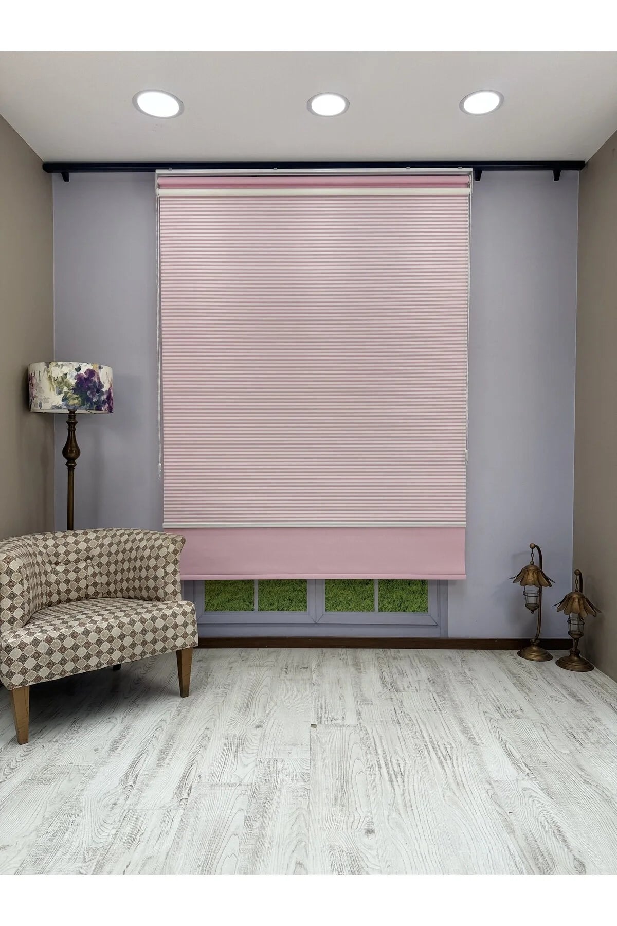 LUNA Serisi Beyaz Tül Pembe Stor Perde Işık Kontrollü, Çift Mekanizmalı, Kolay Montaj