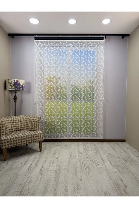 NOVA Serisi – Üç Yaprak Desenli Çift Mekanizmalı Beyaz Tül Siyah Stor Perde