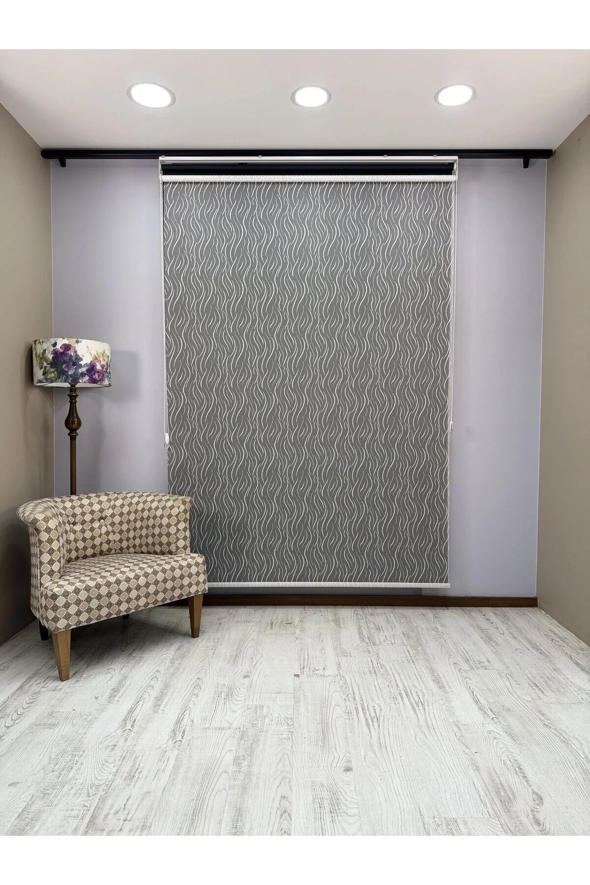 EVA Serisi – Su Yolu Desenli Çift Mekanizmalı Beyaz Tül Siyah Stor Perde