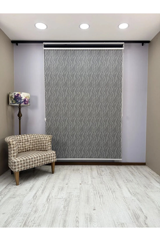 EVA Serisi – Su Yolu Desenli Çift Mekanizmalı Beyaz Tül Siyah Stor Perde