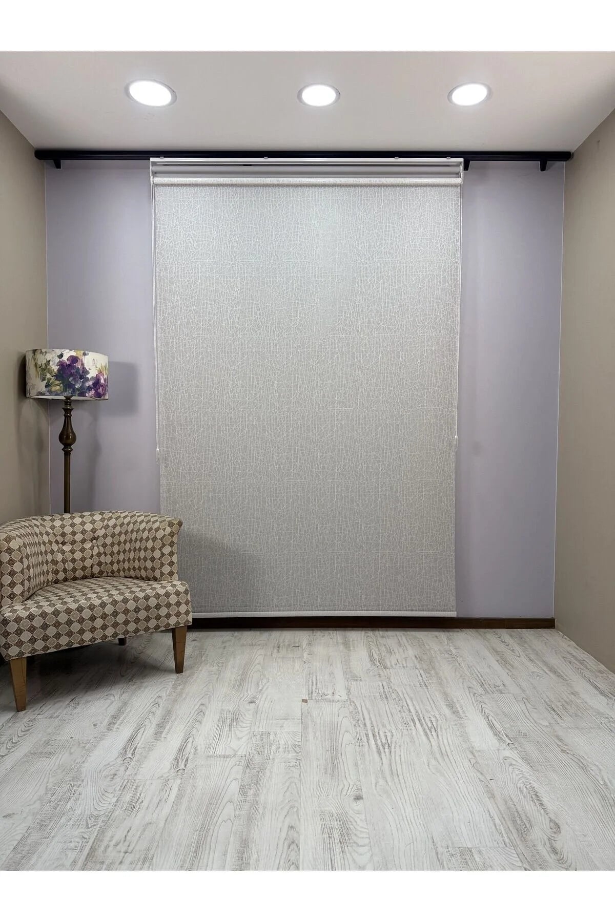 OLYMPOS Serisi – Kırçıl Desenli Çift Mekanizmalı Beyaz Tül Açık Gri Stor Perde