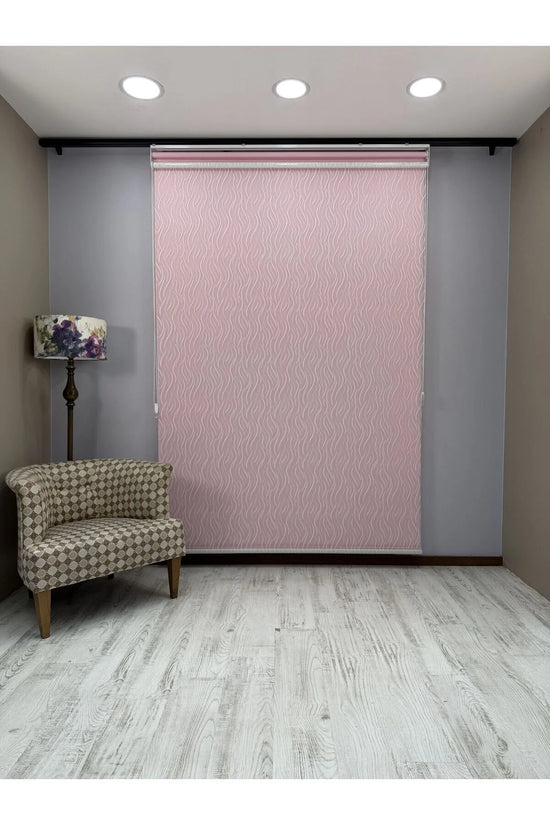 EVA Serisi – Su Yolu Desenli Çift Mekanizmalı Beyaz Tül Pembe Stor Perde