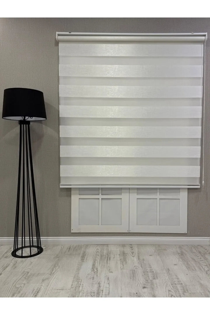 Delüks Zebra Stor Perde Geniş Plise Beyaz