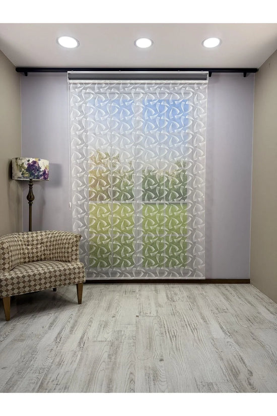 NOVA Serisi – Üç Yaprak Desenli Çift Mekanizmalı Beyaz Tül Antrasit Gri Stor Perde