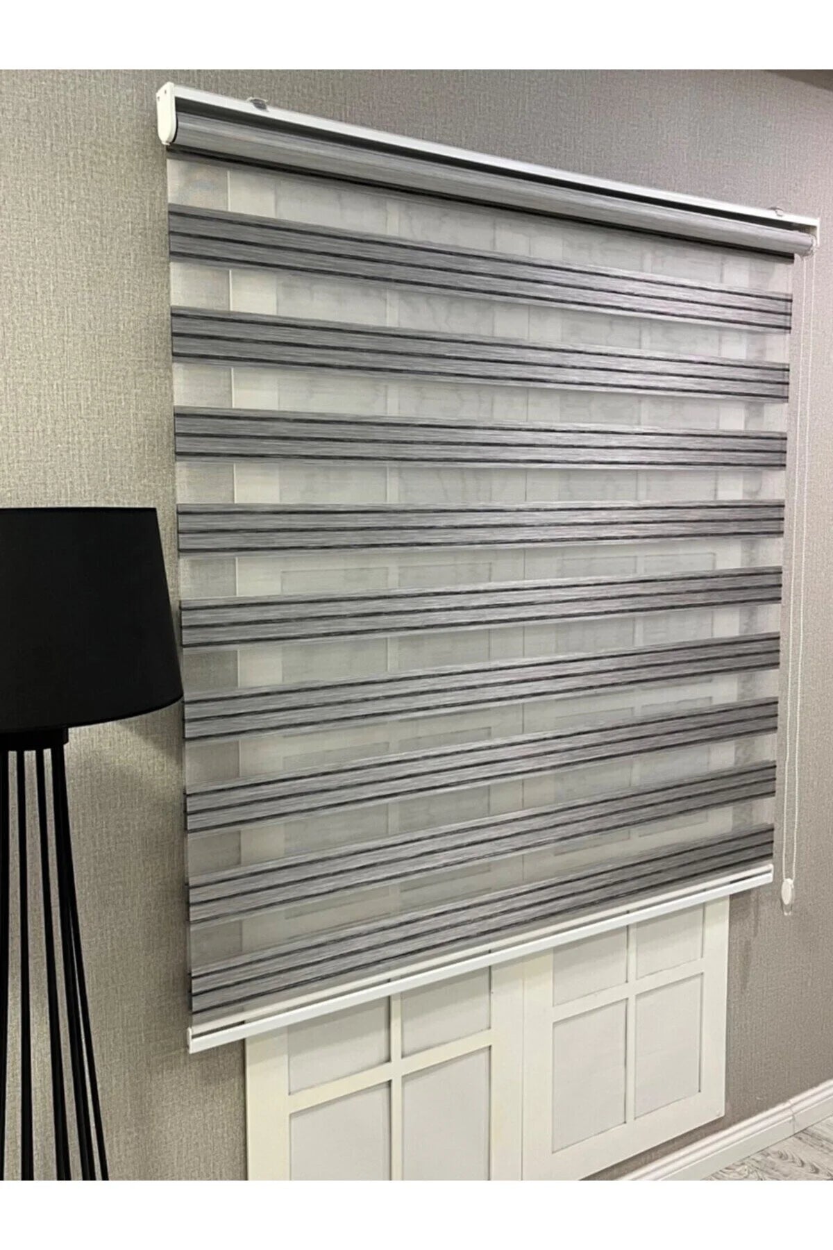 Zebra Stor Perde Dar Plise Güneşlik Antrasit Gri Çizgili