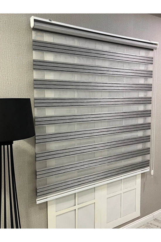 Zebra Stor Perde Dar Plise Güneşlik Antrasit Gri Çizgili