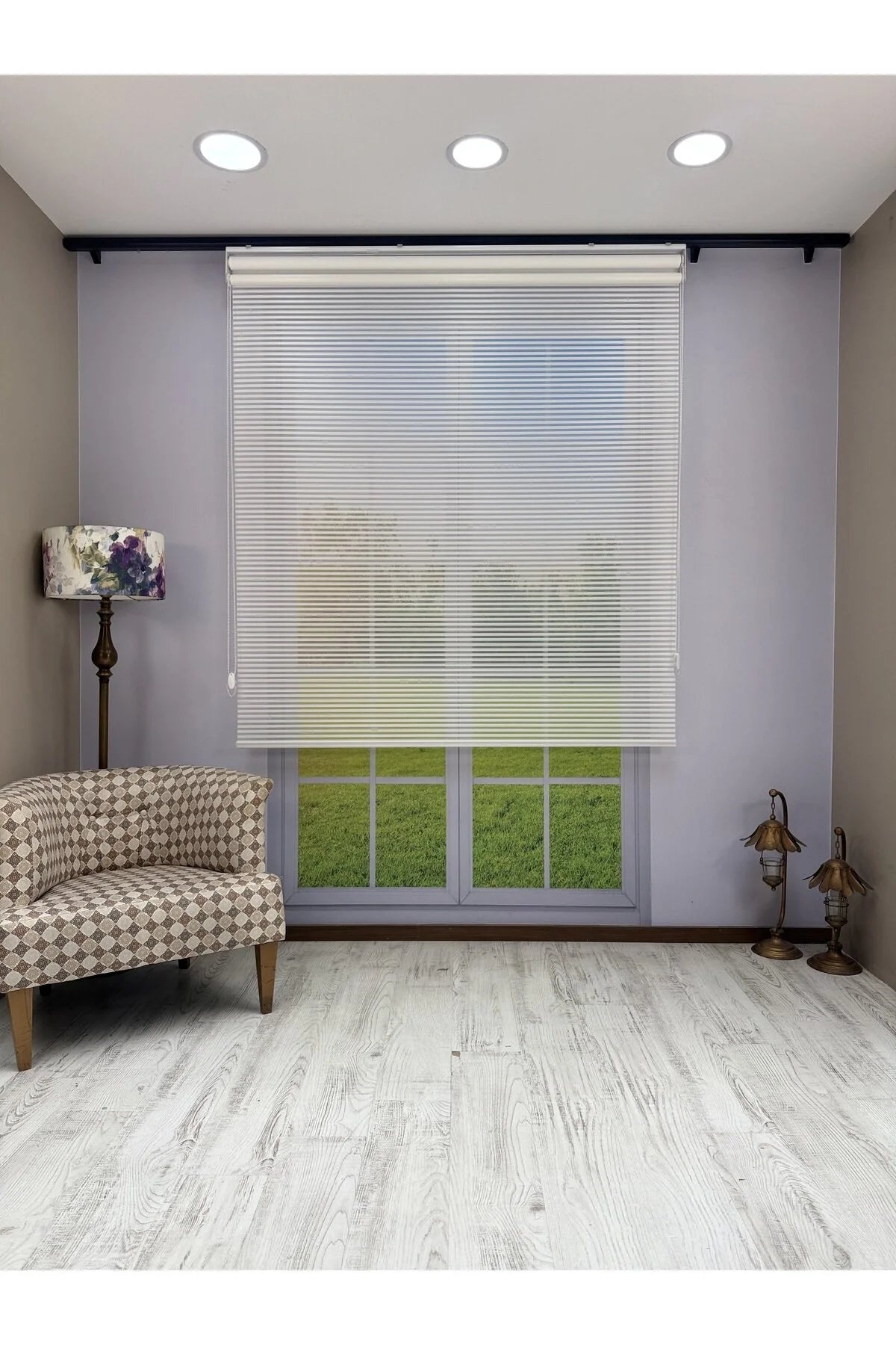 LUNA Serisi Beyaz Tül Beyaz Stor Perde Işık Kontrollü, Çift Mekanizmalı, Kolay Montaj