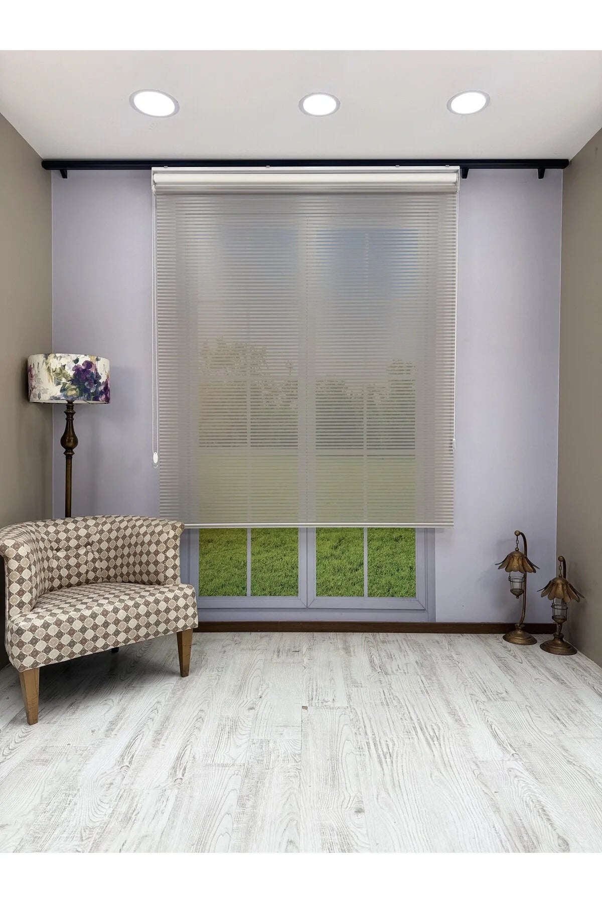 LUNA Serisi Açık Gri Tül Beyaz Stor Perde Işık Kontrollü, Çift Mekanizmalı, Kolay Montaj