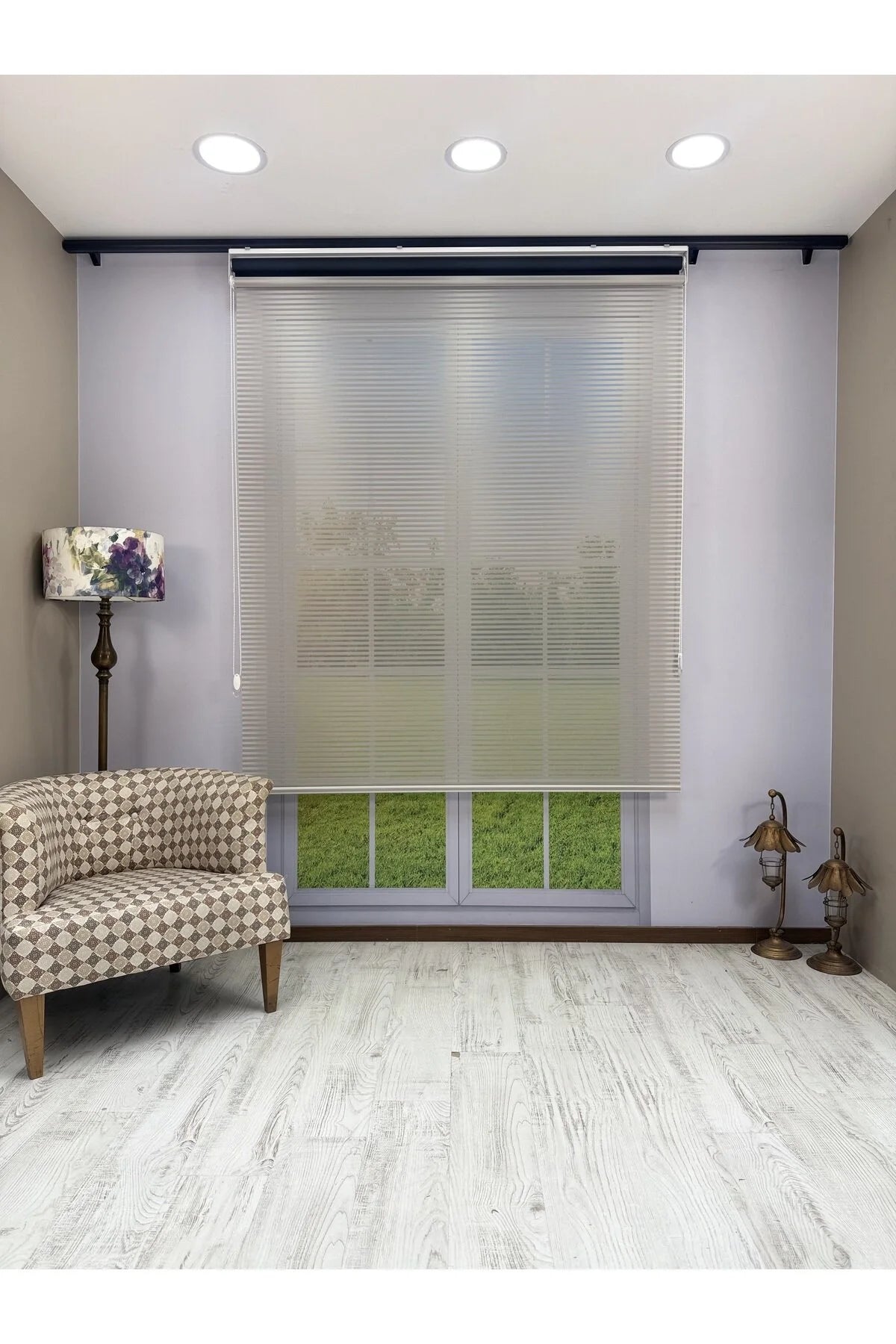 LUNA Serisi Açık Gri Tül Siyah Stor Perde Işık Kontrollü, Çift Mekanizmalı, Kolay Montaj