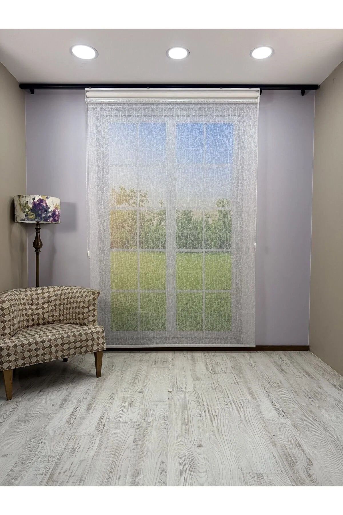 OLYMPOS Serisi – Kırçıl Desenli Çift Mekanizmalı Beyaz Tül Beyaz Stor Perde