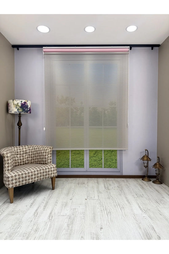 LUNA Serisi Açık Gri Tül Pembe Stor Perde Işık Kontrollü, Çift Mekanizmalı, Kolay Montaj