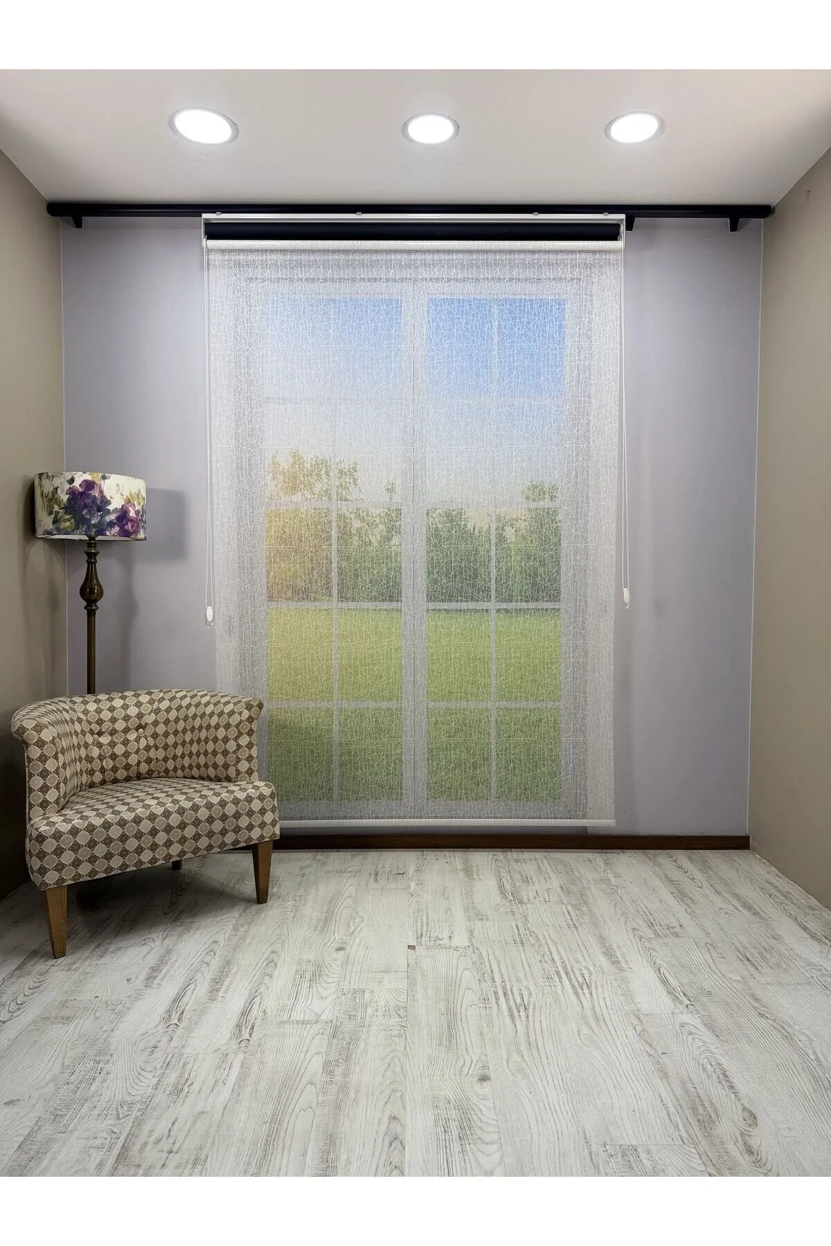 OLYMPOS Serisi – Kırçıl Desenli Çift Mekanizmalı Beyaz Tül Siyah Stor Perde