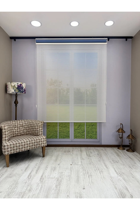 LUNA Serisi Beyaz Tül Mavi Stor Perde Işık Kontrollü, Çift Mekanizmalı, Kolay Montaj