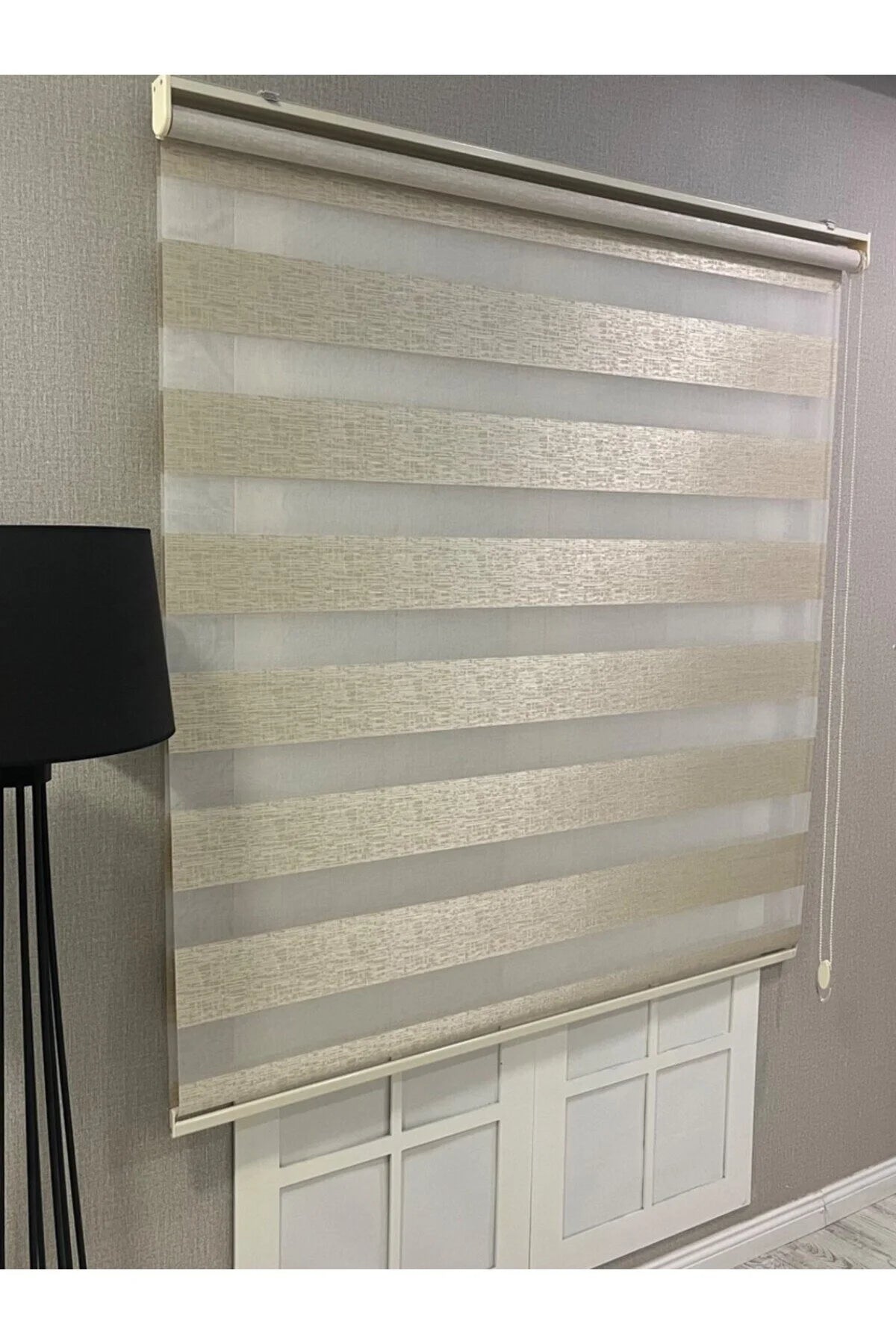 Delüks Zebra Stor Perde Geniş Plise Bej