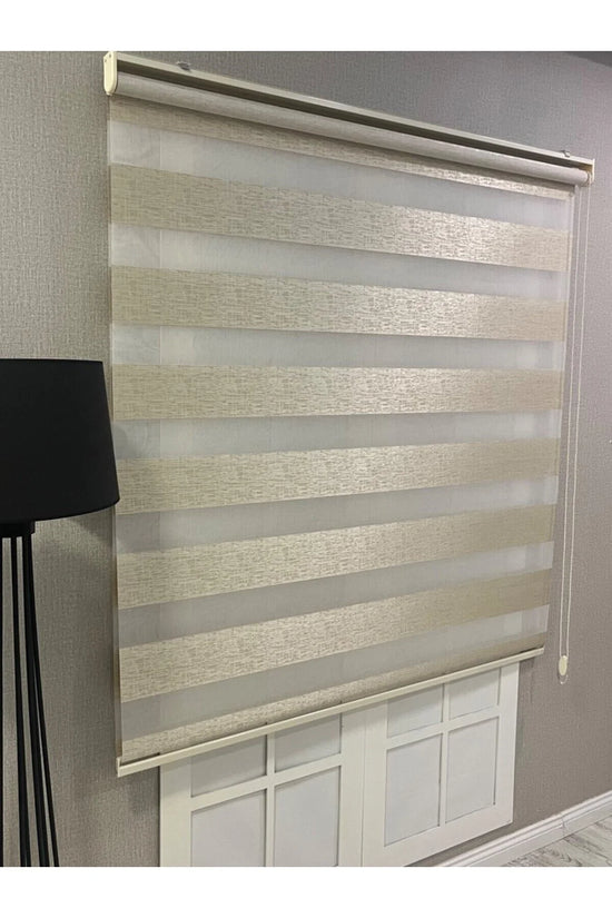 Delüks Zebra Stor Perde Geniş Plise Bej